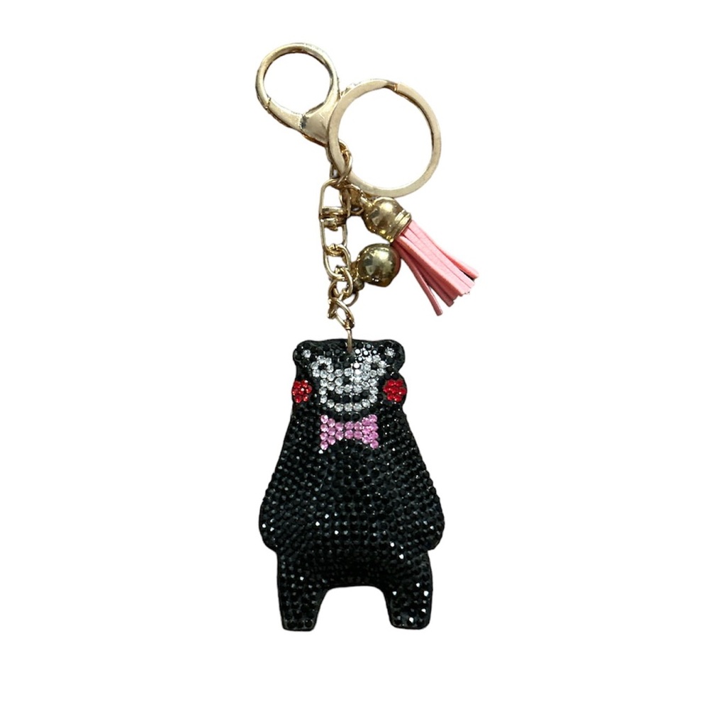 Black Bear With Bow Tie Crystal Tassel Keyring Keychain Bag Charm (NWOT)